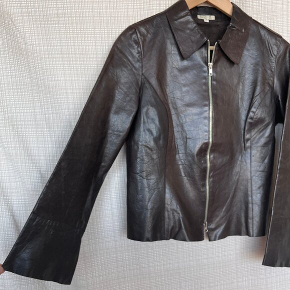 Vintage Dark Brown Fitted Leather Jacket Distressed Rare Buzz 18 Celeb Y… - Picture 9 of 17